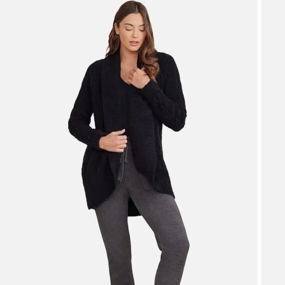 BAREFOOT DREAMS CozyChic Lite Circle Shawl Cardigan in Black - Picture 2 of 9